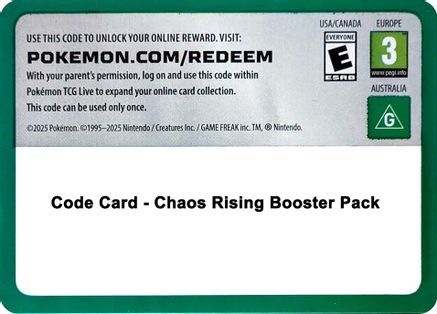 Code Card - Chaos Rising Booster Pack  Chaos Rising Pokémon card