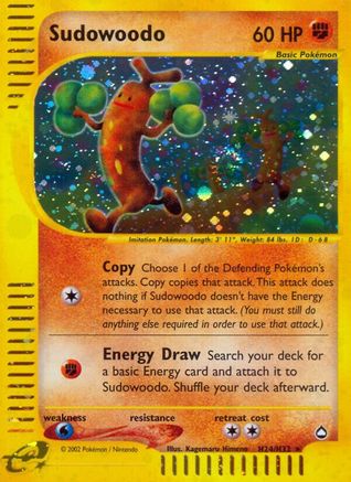 Sudowoodo 36/147 REVERSE HOLO Aquapolis Pokemon Card 489 - LP